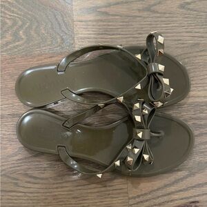 Valentino Olive Sandals with Gold Accents